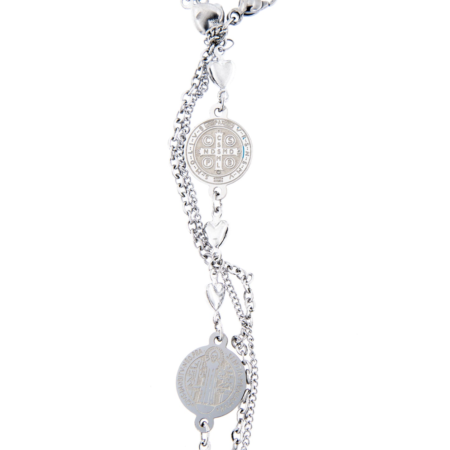 Bracciale in acciaio triplo filo con medaglie san Benedetto. Lunghezza 22 cm