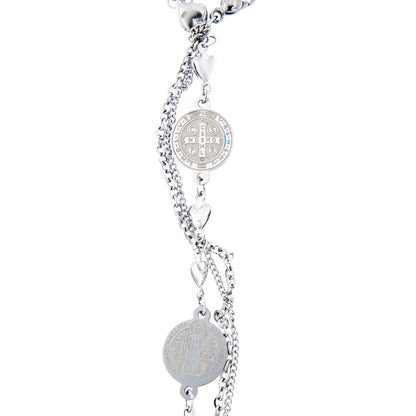 Bracciale in acciaio triplo filo con medaglie san Benedetto. Lunghezza 22 cm