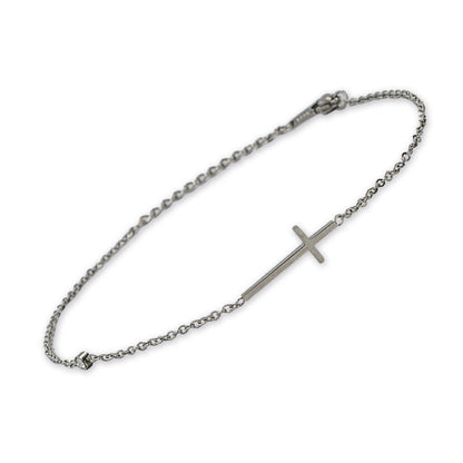 Bracciale in acciaio con croce e strass. Lunghezza 23 cm