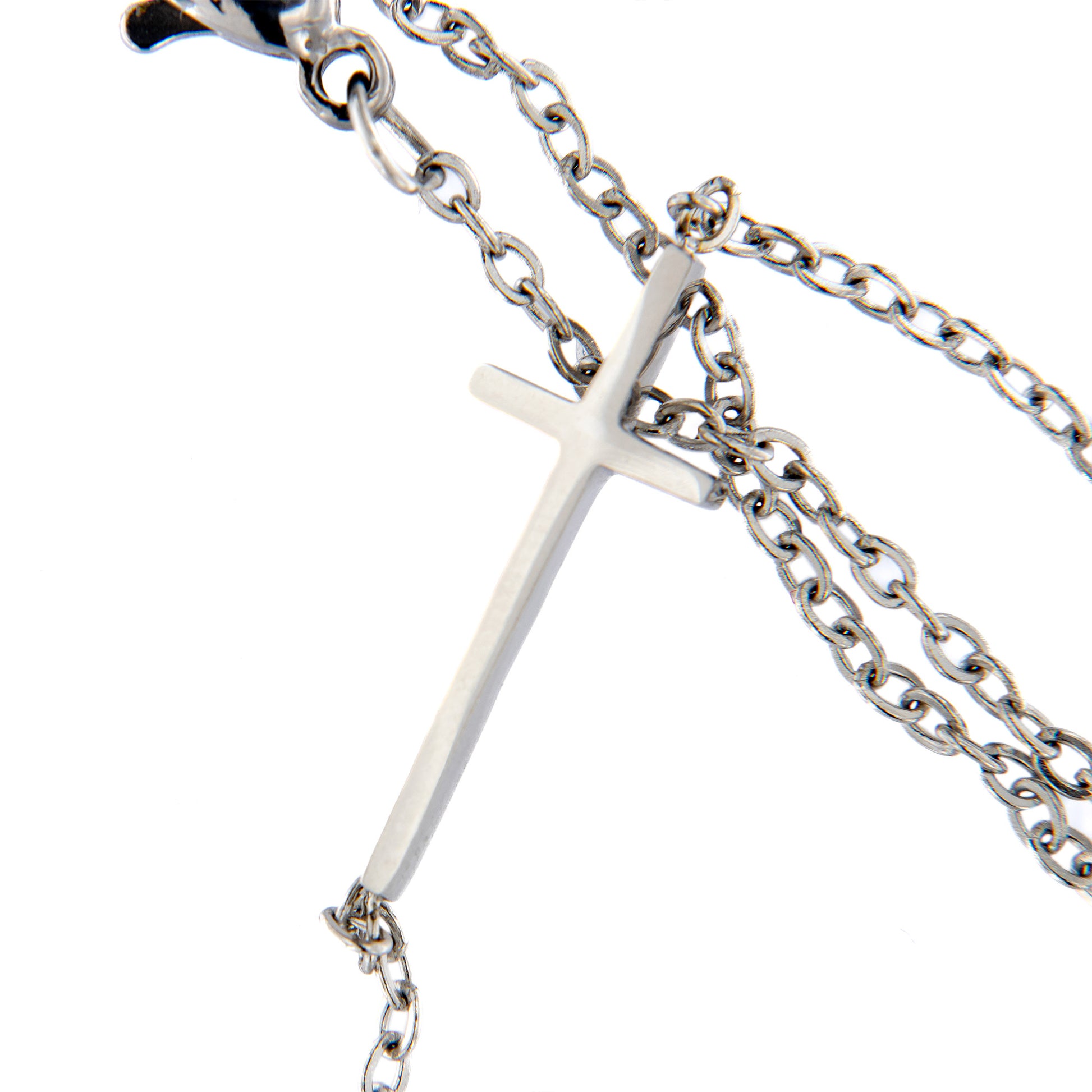Bracciale in acciaio con croce e strass. Lunghezza 23 cm