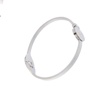 Bracciale rigido in acciaio medaglia san Benedetto e strass. Dimensioni 6,5x5 cm