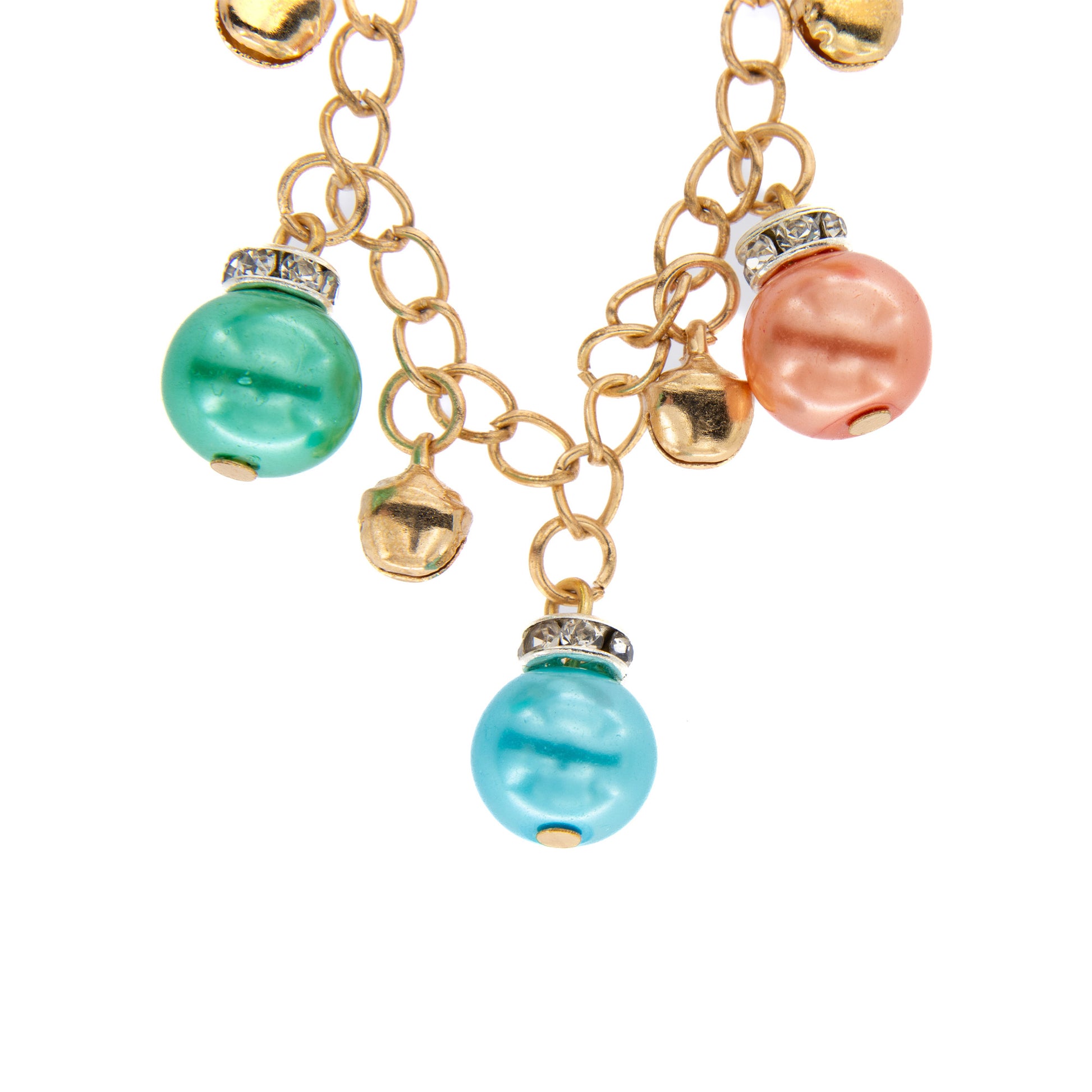 Bracciale in metallo dorato con perline pendenti colorate