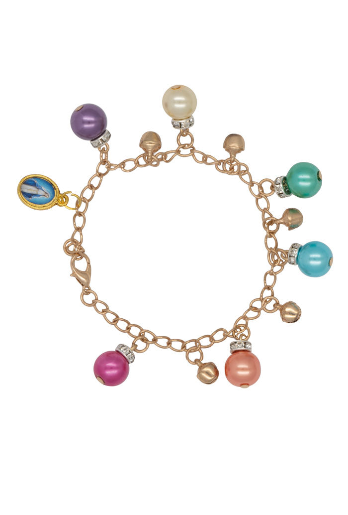 Bracciale in metallo dorato con perline pendenti colorate