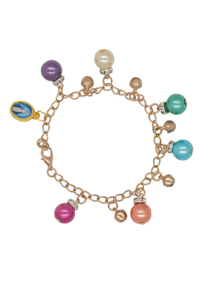 Bracciale in metallo dorato con perline pendenti colorate