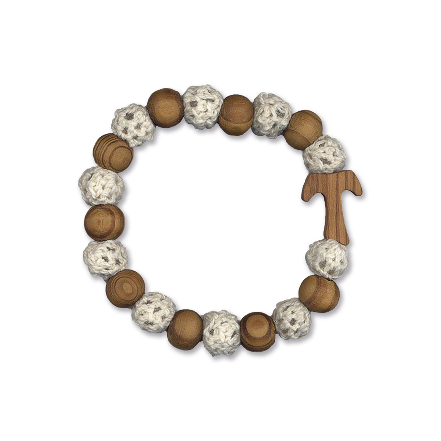 Bracciale elastico con grani in legno e merletto decorato