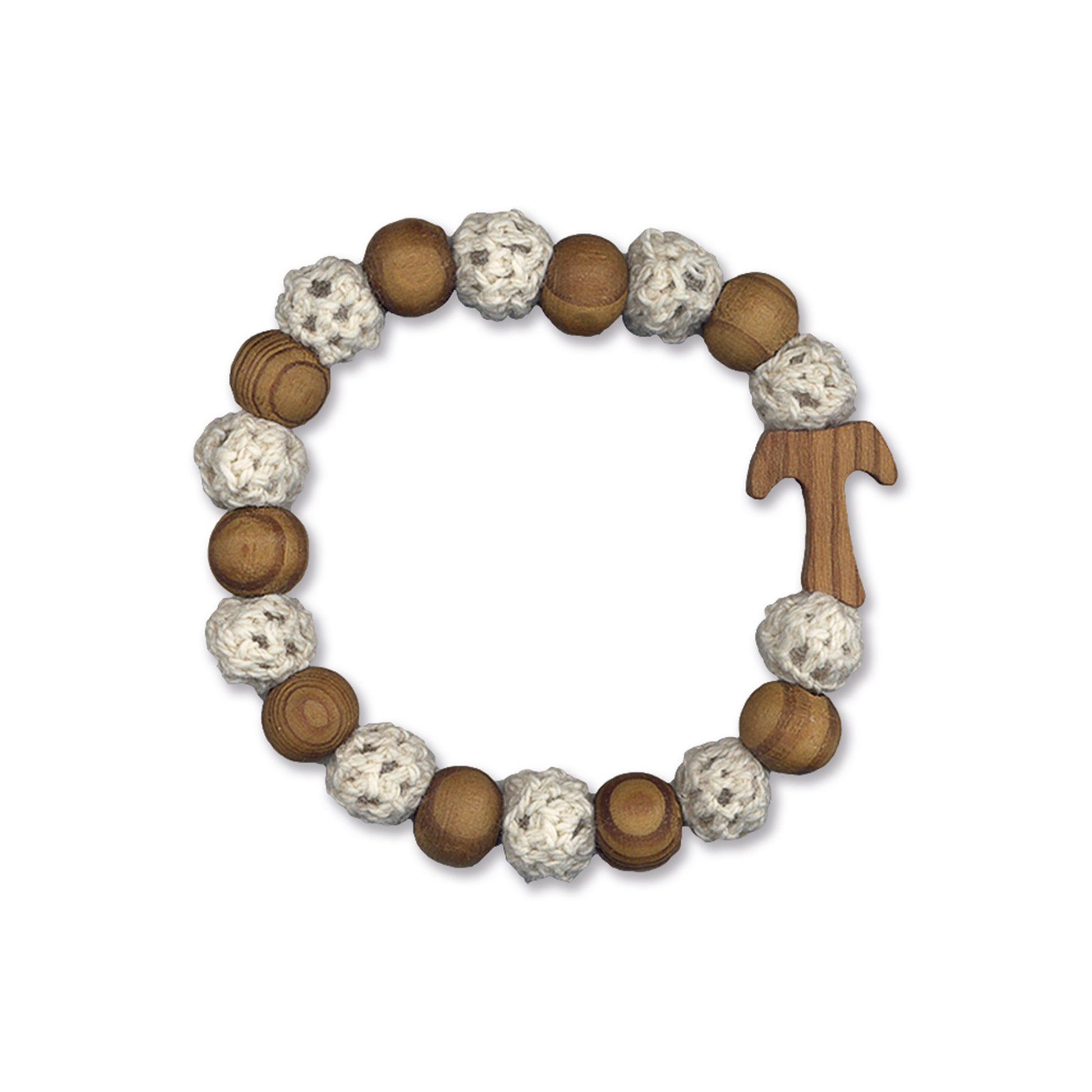 Bracciale elastico con grani in legno e merletto decorato