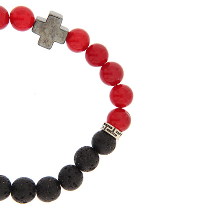 Bracciale in pietra dura e pietra vulcanica " La pietra della fede". Diametro 18 cm, elasticizzato.