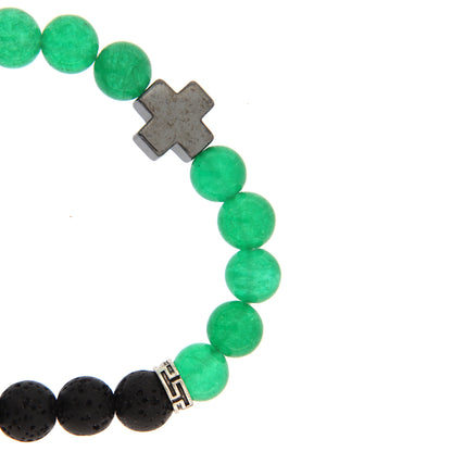 Bracciale in pietra dura e pietra vulcanica " La pietra della fede". Diametro 18 cm, elasticizzato.