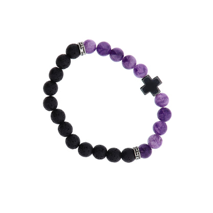 Bracciale in pietra dura e pietra vulcanica " La pietra della fede". Diametro 18 cm, elasticizzato.