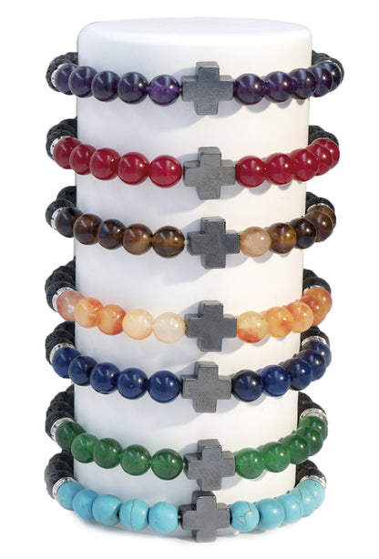 Bracciale in pietra dura e pietra vulcanica " La pietra della fede". Diametro 18 cm, elasticizzato.