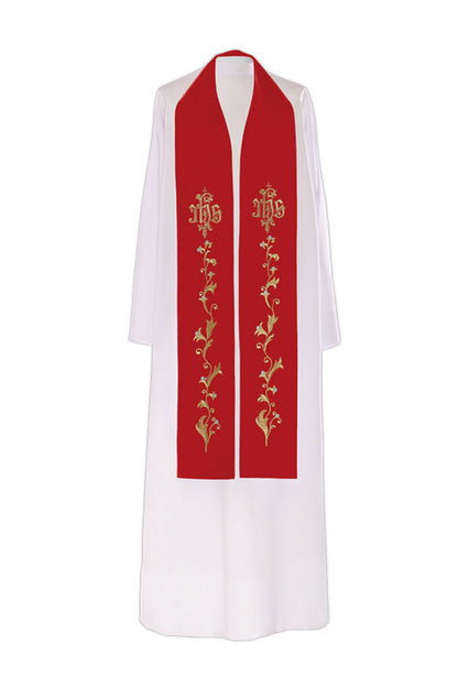 Stola sacerdotale con simbolo JHS ricamato dorato e argentato