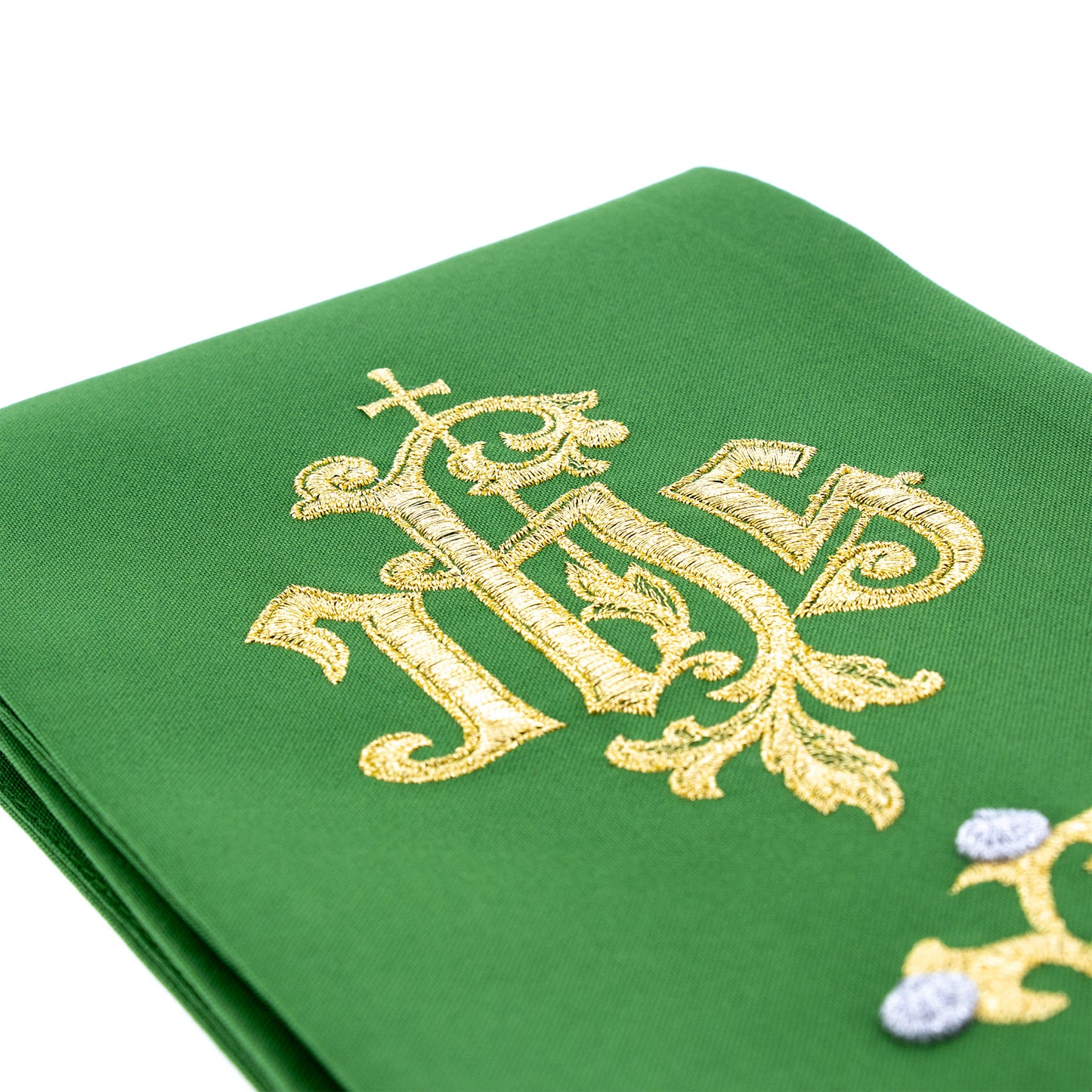 Stola sacerdotale con simbolo JHS ricamato dorato e argentato