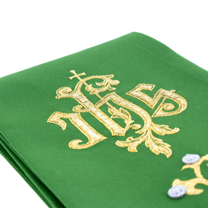 Stola sacerdotale con simbolo JHS ricamato dorato e argentato