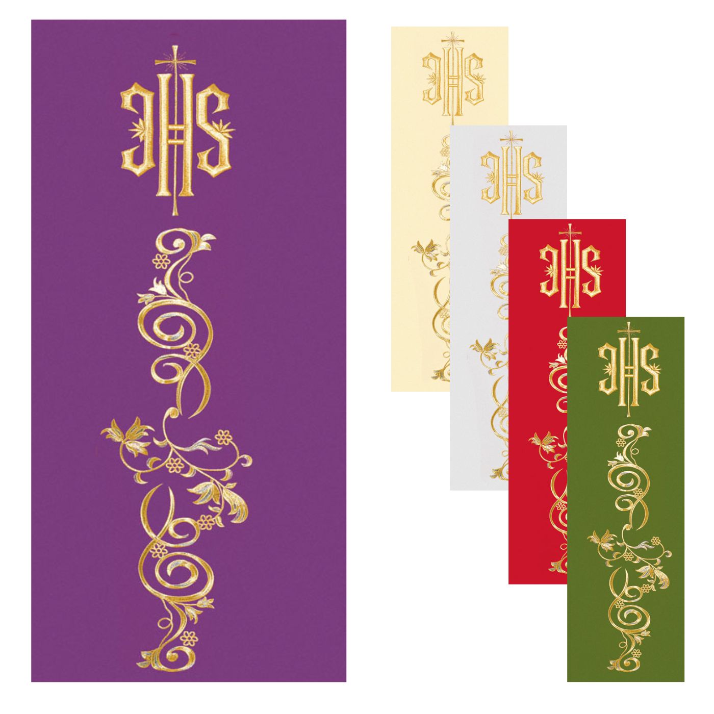 Coprileggio ricamato dorato JHS e motivo floreale. Dimensioni 55x250 cm