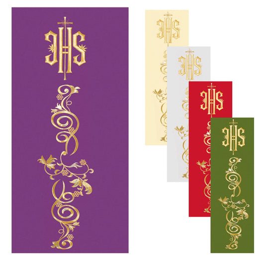 Coprileggio ricamato dorato JHS e motivo floreale. Dimensioni 55x250 cm