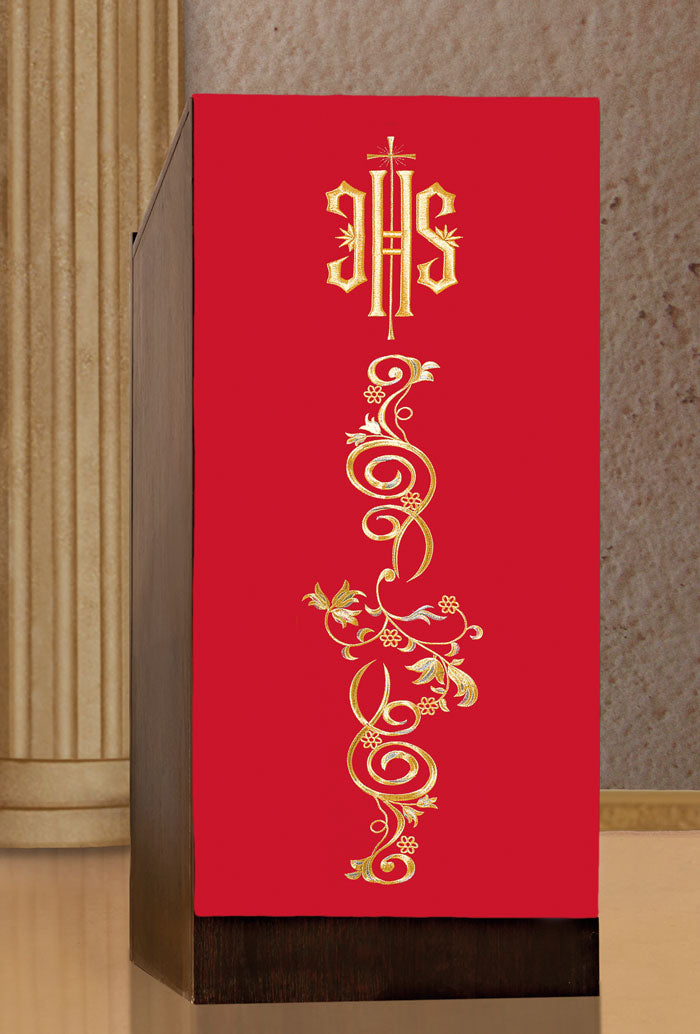 Coprileggio ricamato dorato JHS e motivo floreale. Dimensioni 55x250 cm