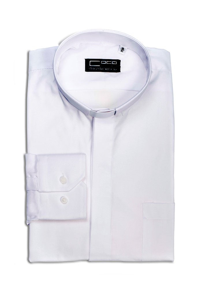 Camicia Clergy Bianca Manica Lunga | Trama Diagonale