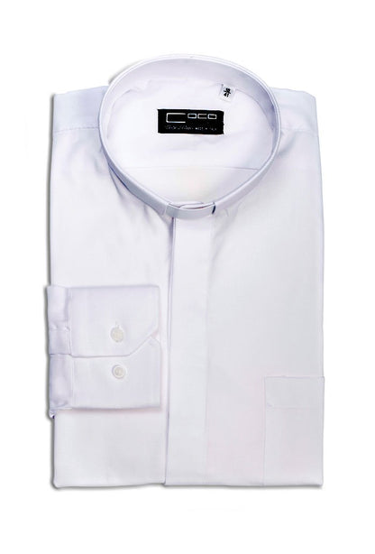 Camicia Clergy Bianca Manica Lunga | Trama Diagonale