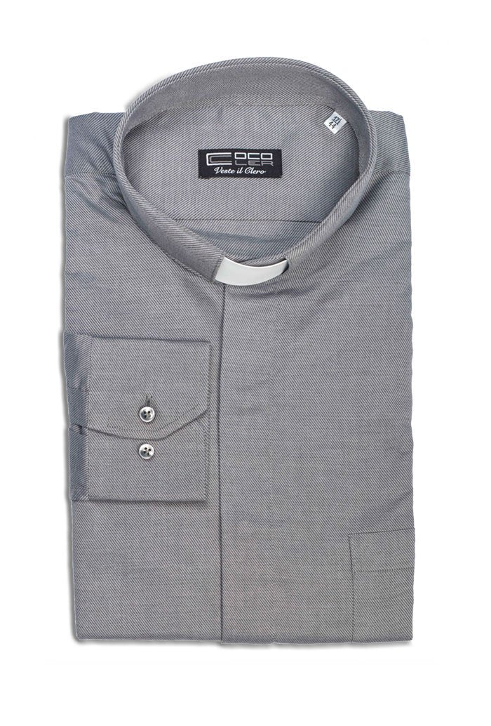Camicia Clergy Grigia Manica Lunga Trama Diagonale