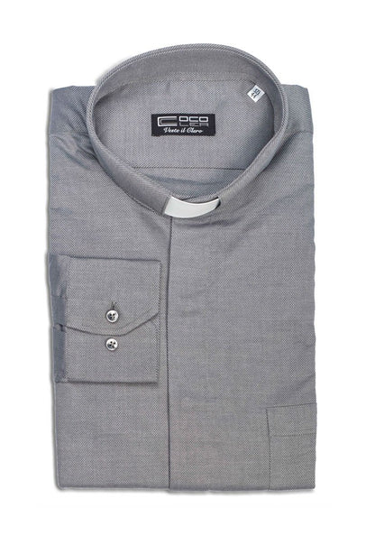 Camicia Clergy Grigia Manica Lunga Trama Diagonale