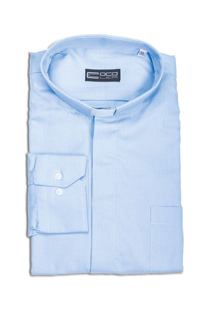 Camicia Clergy Celeste Manica Lunga | Trama Diagonale
