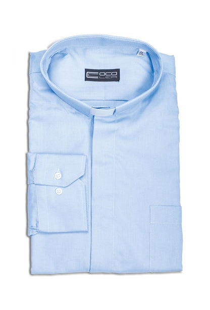 Camicia Clergy Celeste Manica Lunga | Trama Diagonale