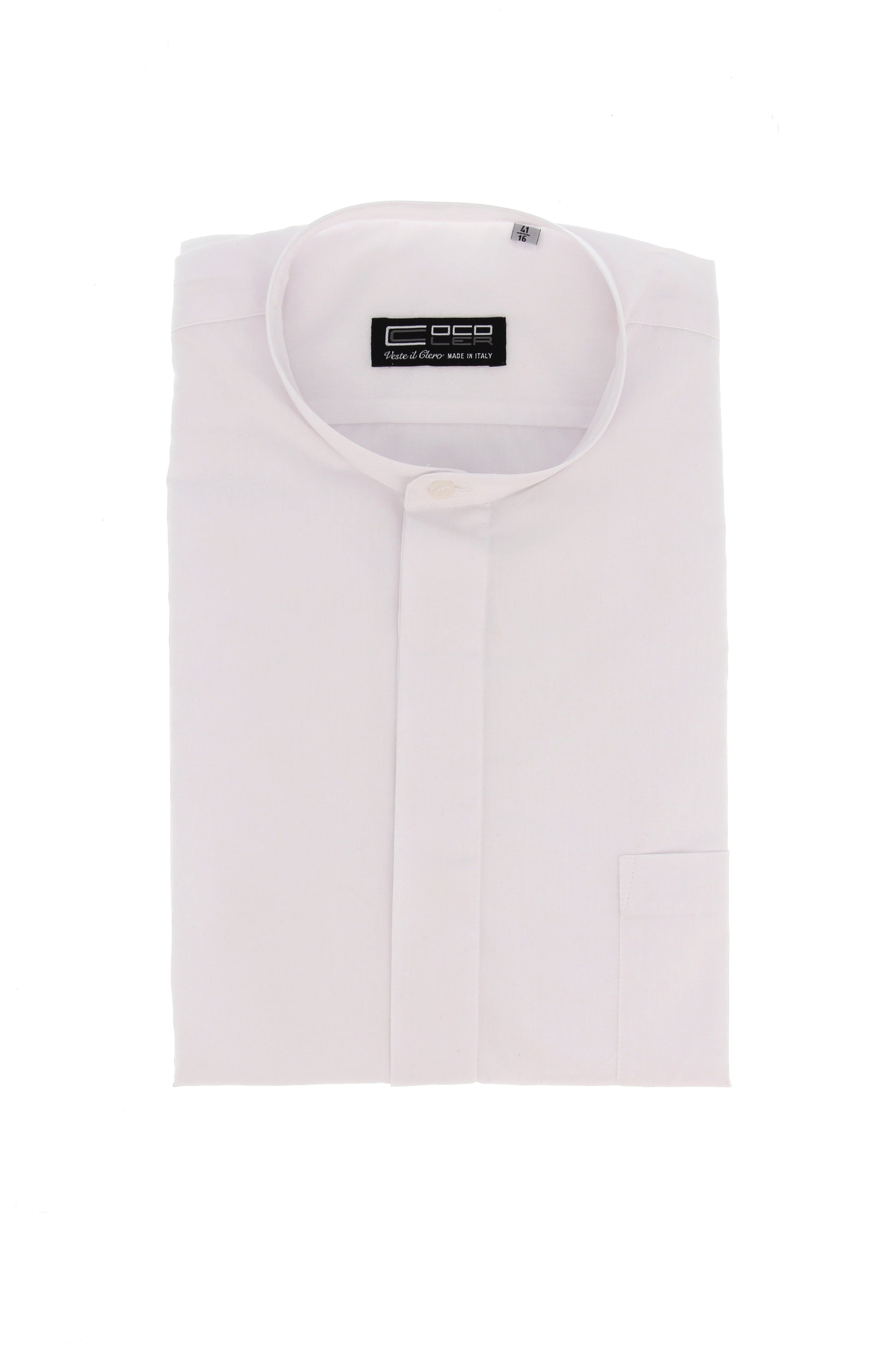 Camicia Sottotalare bianca, manica lunga, misto cotone, collo ricoperto