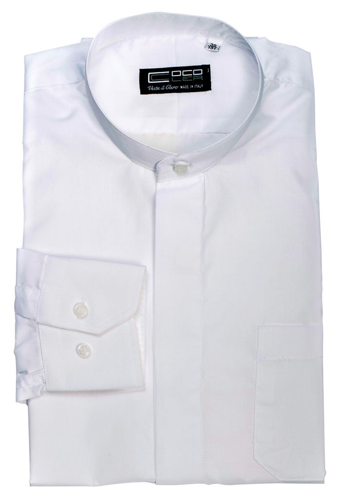 Camicia Sottotalare bianca, manica lunga, misto cotone, collo ricoperto