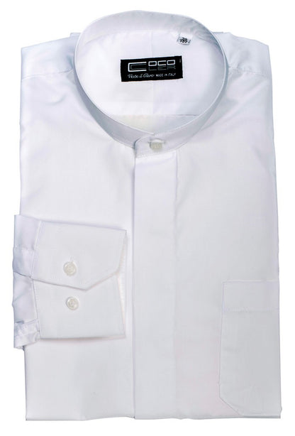 Camicia Sottotalare bianca, manica lunga, misto cotone, collo ricoperto