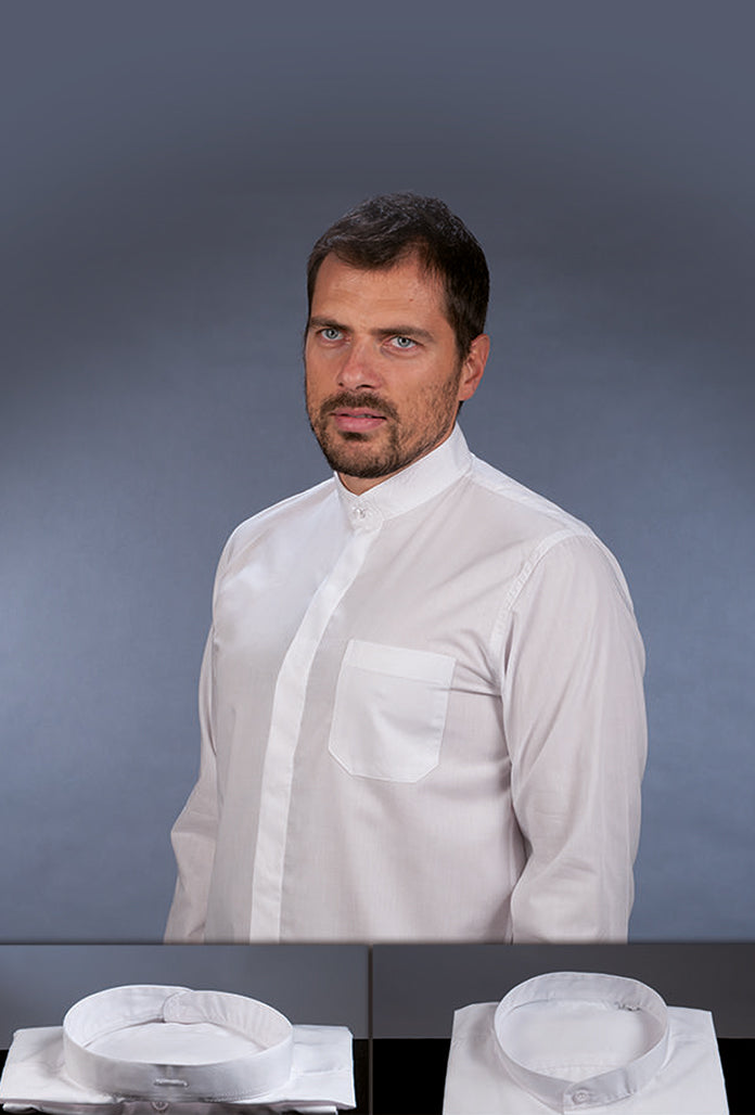Camicia Sottotalare bianca, manica lunga, misto cotone, collo ricoperto