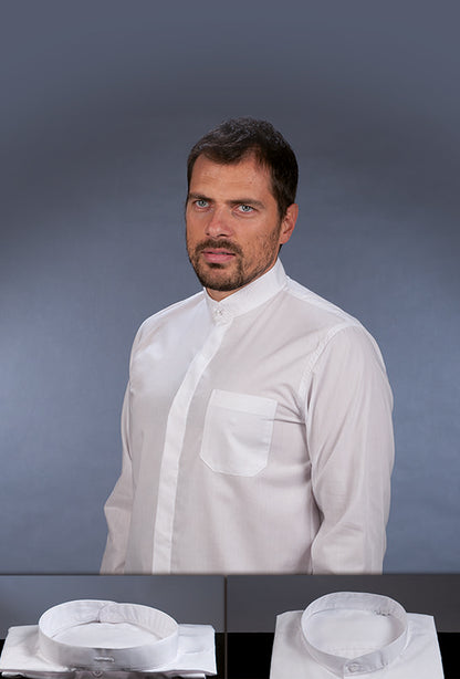 Camicia Sottotalare bianca, manica lunga, misto cotone, collo ricoperto