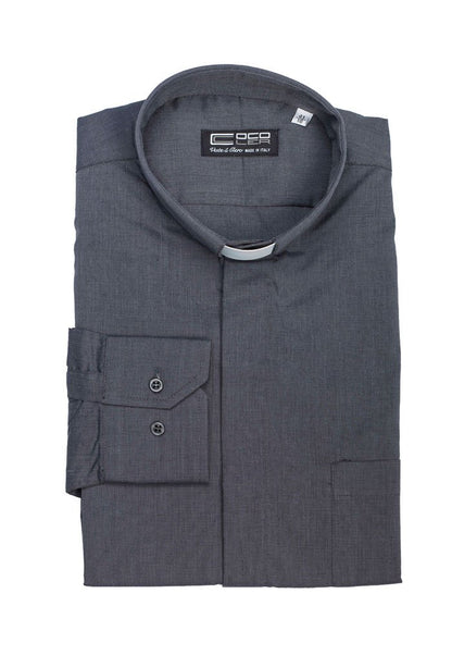 Camicia grigio scuro, manica lunga, misto cotone Filo a Filo, collo clergy