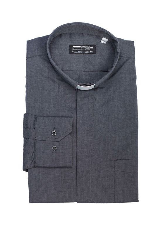 Camicia grigio scuro, manica lunga, misto cotone Filo a Filo, collo clergy