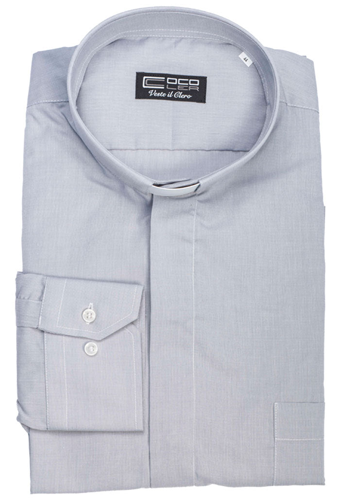 Camicia grigio chiaro, manica corta, misto cotone Filo a Filo, collo clergy