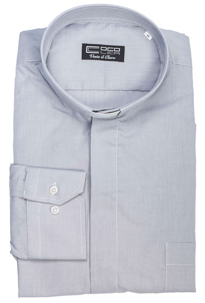 Camicia grigio chiaro, manica corta, misto cotone Filo a Filo, collo clergy