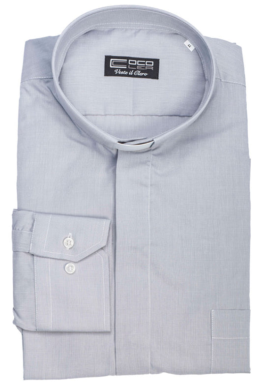 Camicia grigio chiaro, manica corta, misto cotone Filo a Filo, collo clergy