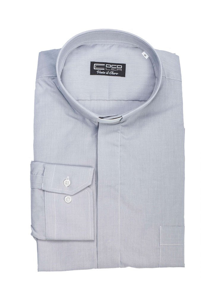 Camicia grigio chiaro, manica lunga, misto cotone Filo a Filo, collo clergy