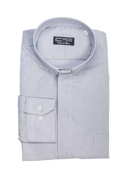 Camicia grigio chiaro, manica lunga, misto cotone Filo a Filo, collo clergy