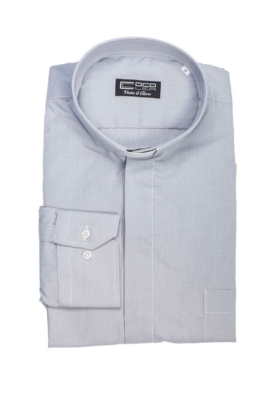 Camicia grigio chiaro, manica lunga, misto cotone Filo a Filo, collo clergy