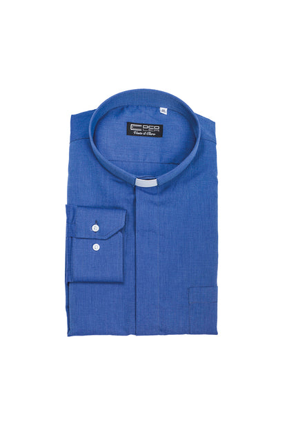 Camicia blu, manica lunga, misto cotone Filo a Filo, collo clergy