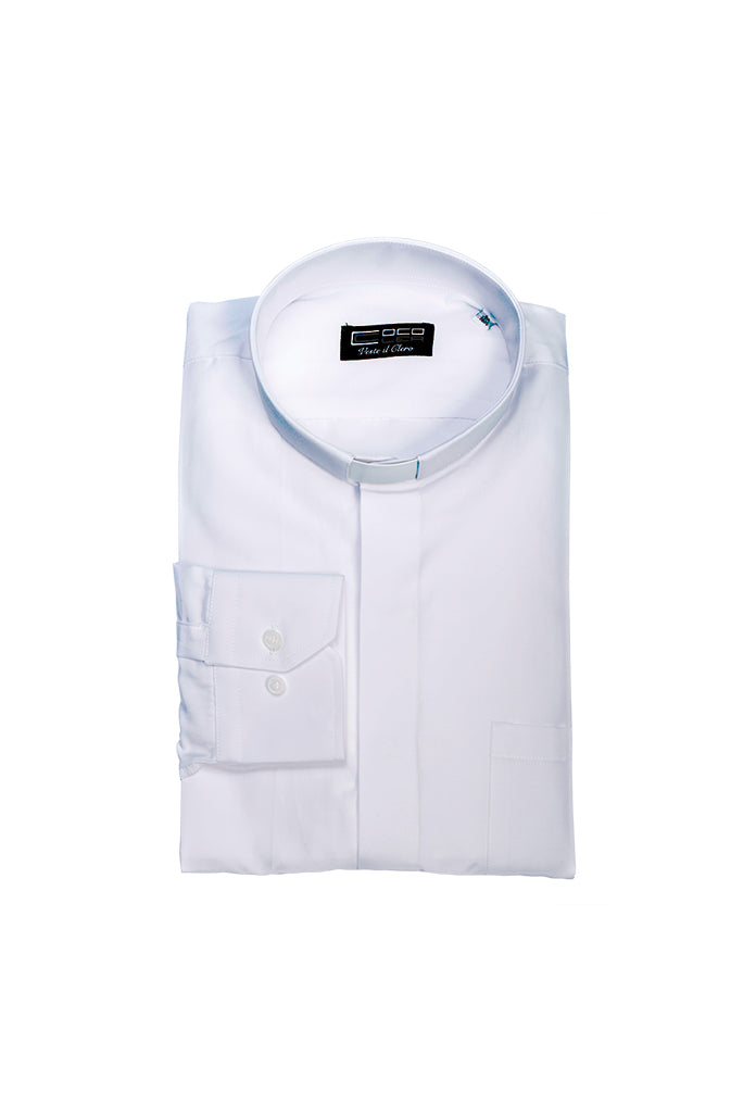 Camicia bianca, manica lunga, misto cotone, collo clergy