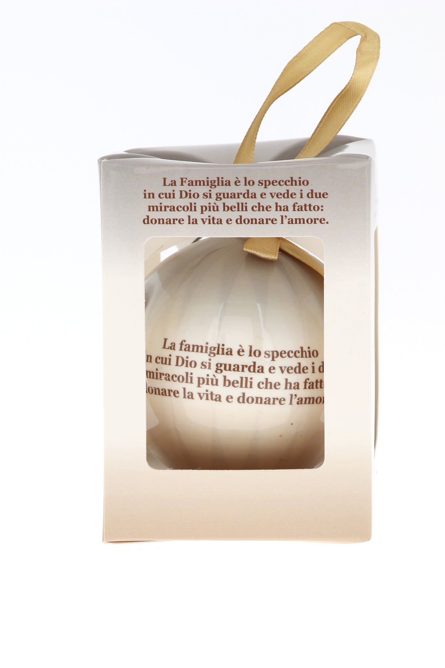 Pallina natalizia con Sacra Famiglia e preghiera. Diametro 7,5 cm