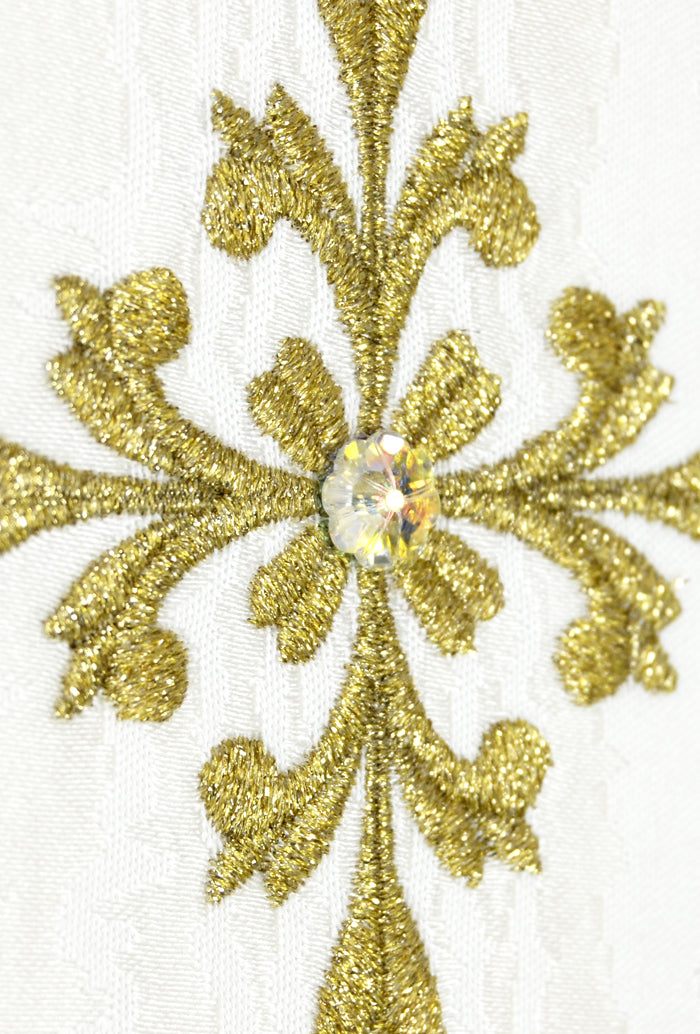 Stola romana seta/moirè, ricamo ornato floreale oro croce