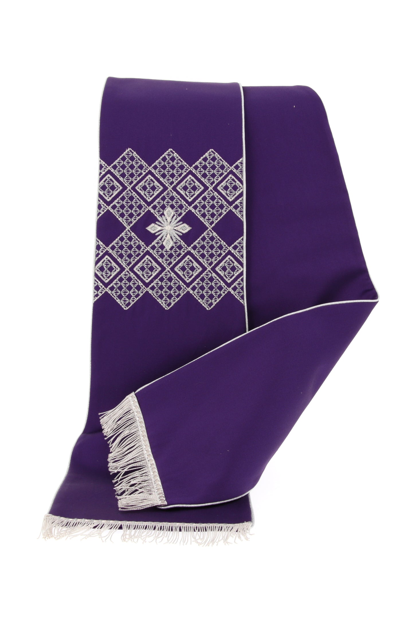 Stola raso, ricamo rete, croce argento