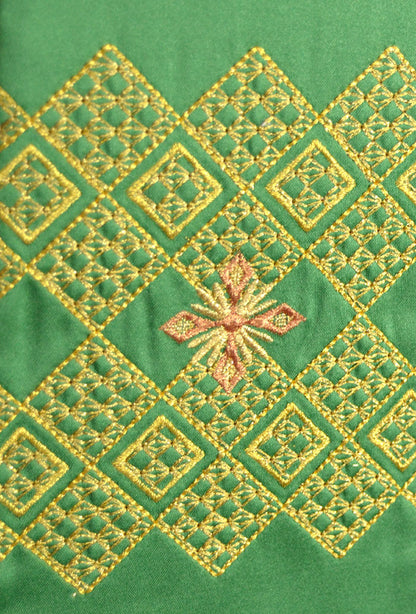 Stola raso, ricamo rete, croce argento