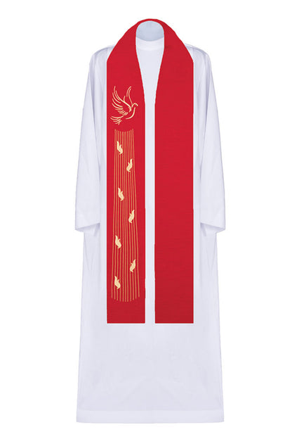 Stolone sacerdotale rosso con ricamo dorato Spirito Santo