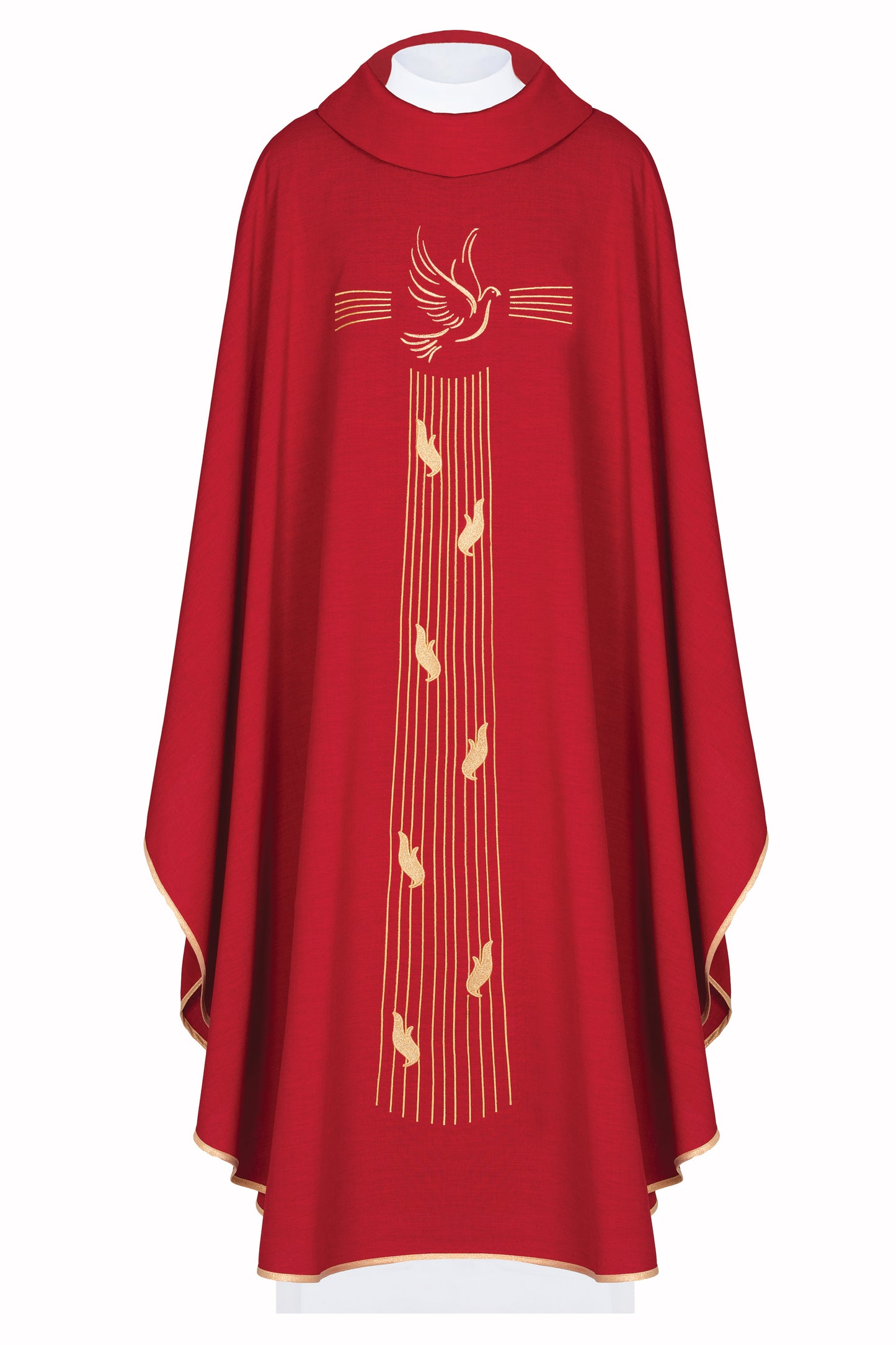Casula rossa con ricamo dorato Spirito Santo
