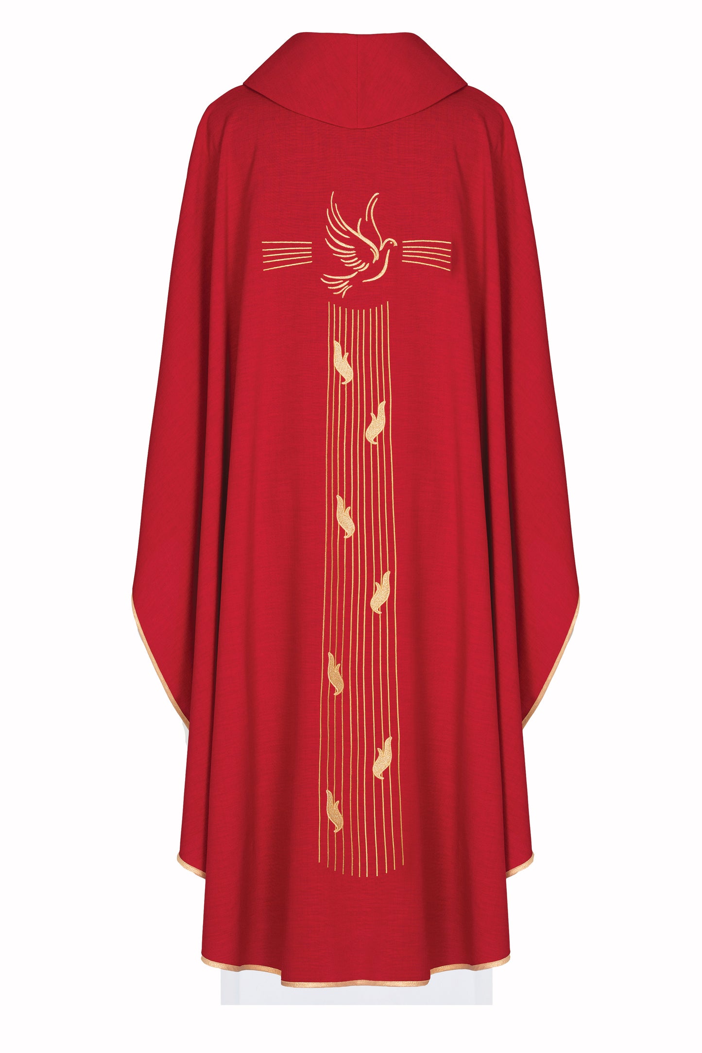 Casula rossa con ricamo dorato Spirito Santo