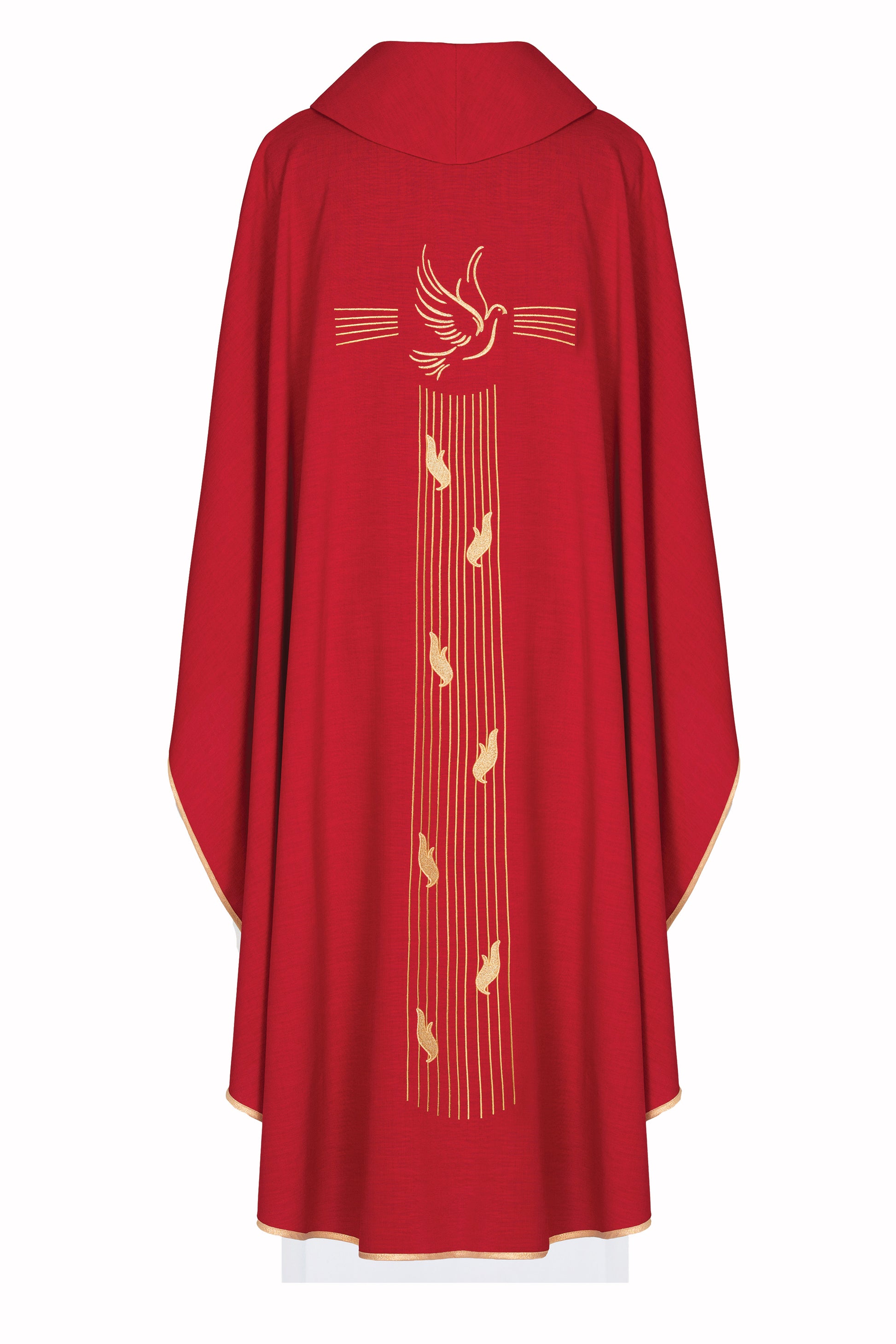 Casula rossa con ricamo dorato Spirito Santo