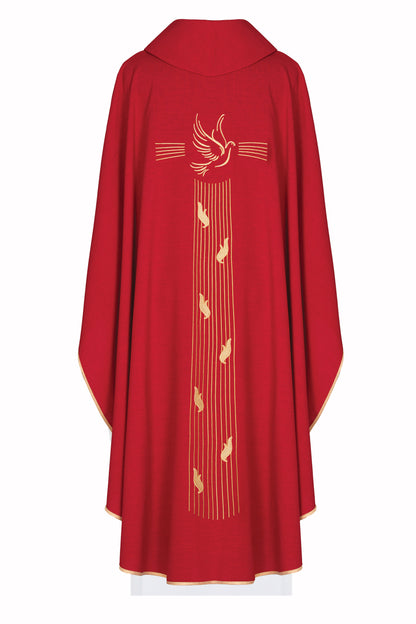 Casula rossa con ricamo dorato Spirito Santo